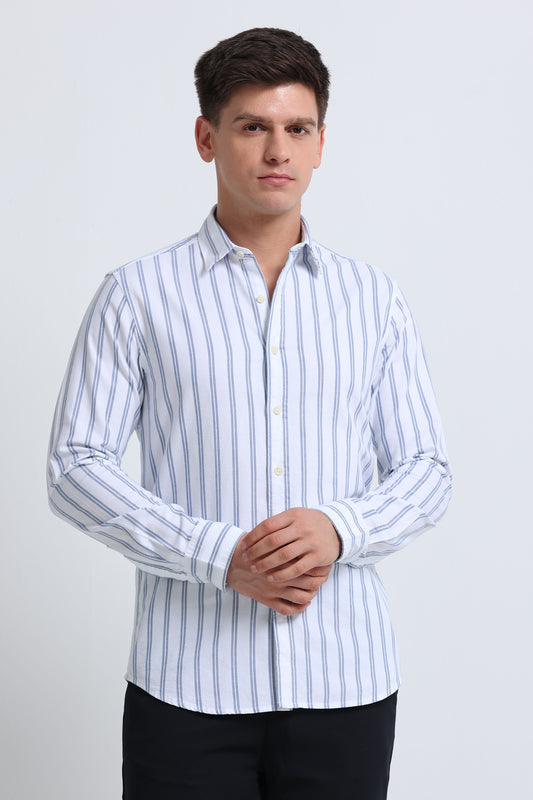 Classic Striped Oxford Cotton Shirt Blue White