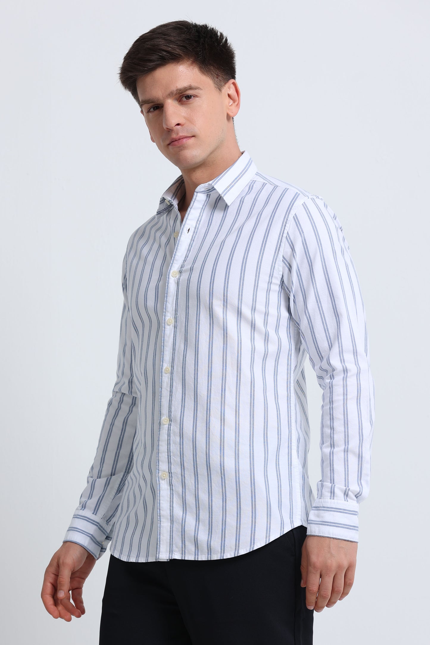 Classic Striped Oxford Cotton Shirt Blue White