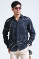 Navy Cream Printed Shirt - Slim Fit Party Wear