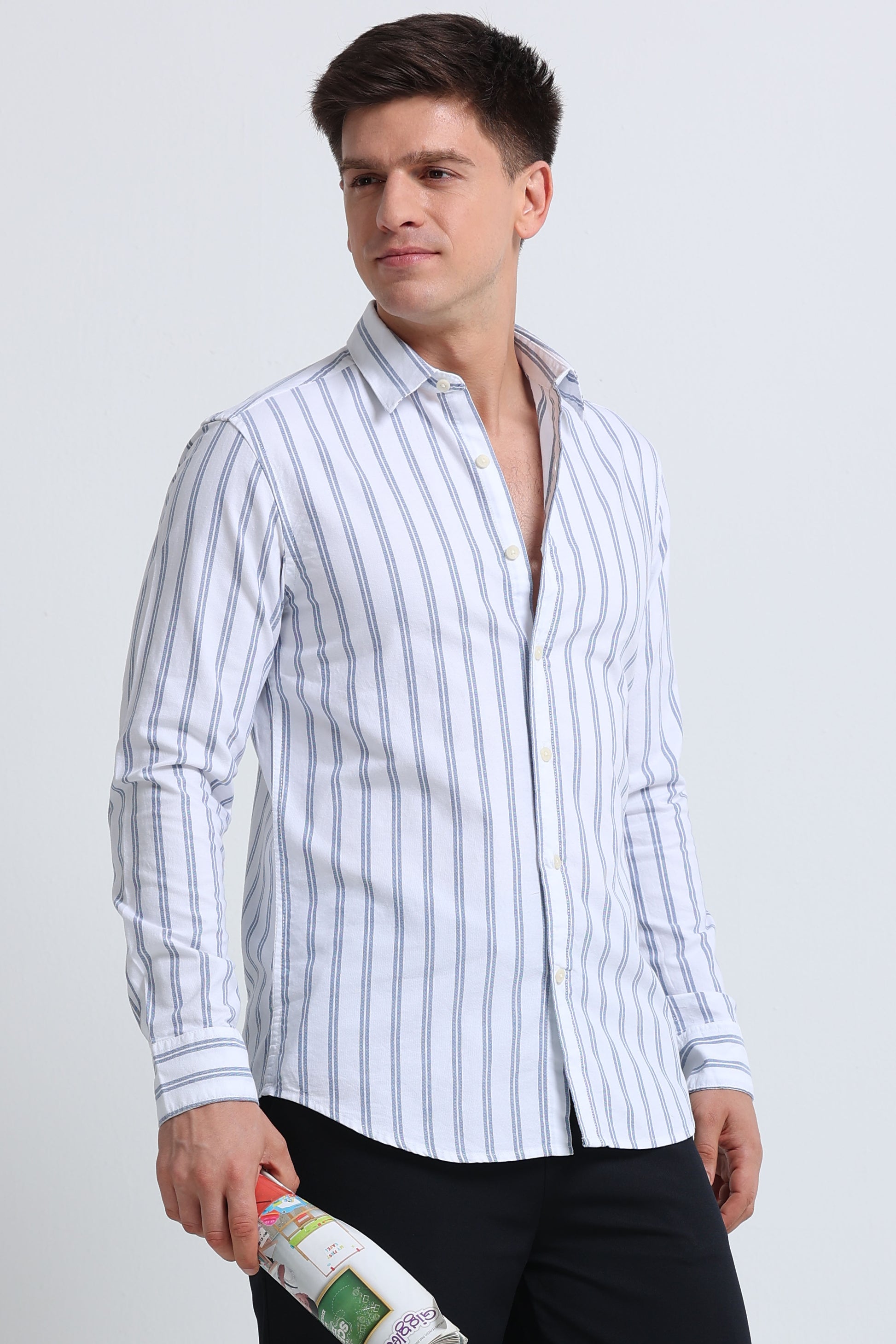 Classic Striped Oxford Cotton Shirt Blue White