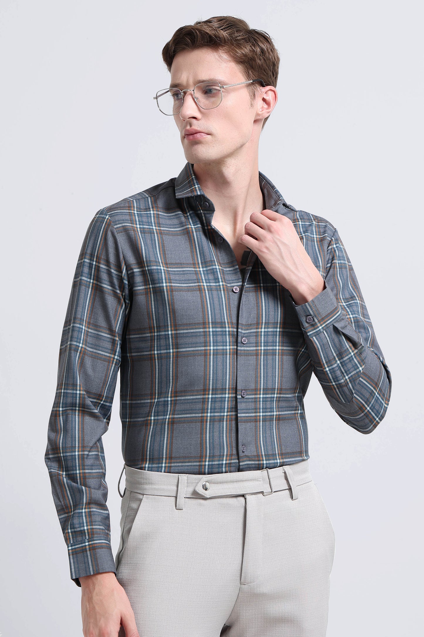 Classic Checked Slim Fit Shirt Cream Black