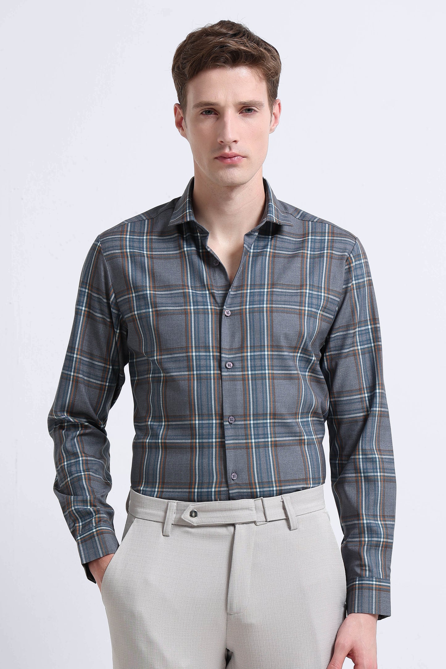 Classic Checked Slim Fit Shirt Cream Black