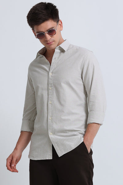 Slim Striped Cotton Oxford Shirt Lt Beige