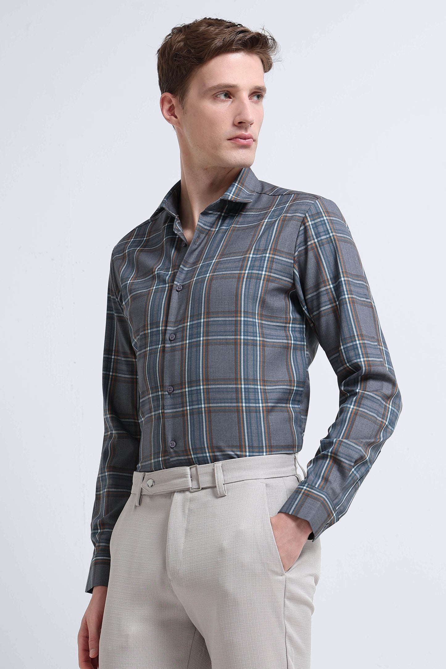 Classic Checked Slim Fit Shirt Cream Black