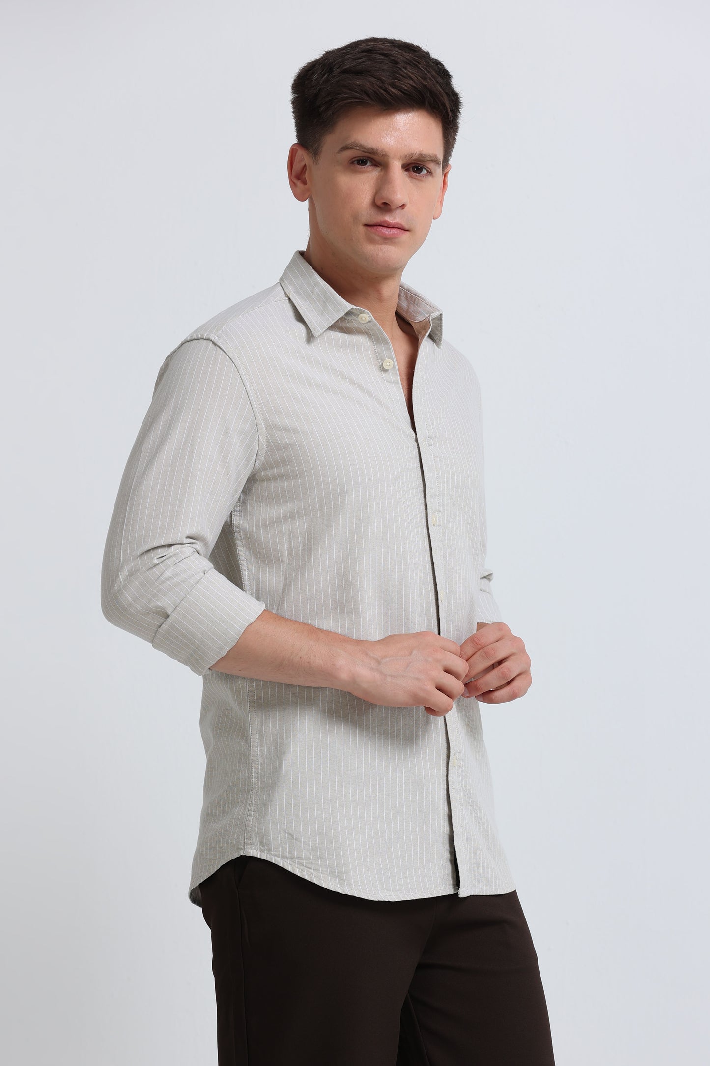 Slim Striped Cotton Oxford Shirt Lt Beige