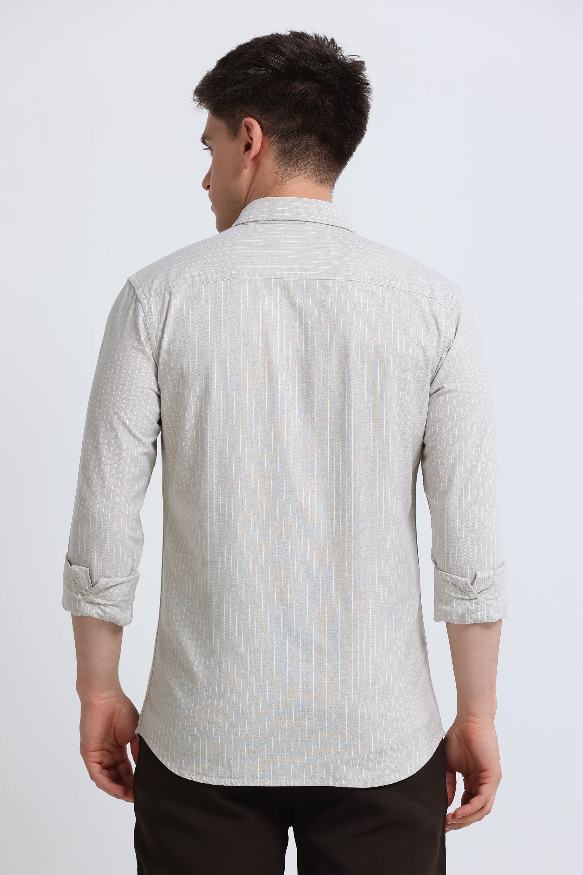 Slim Striped Cotton Oxford Shirt Lt Beige