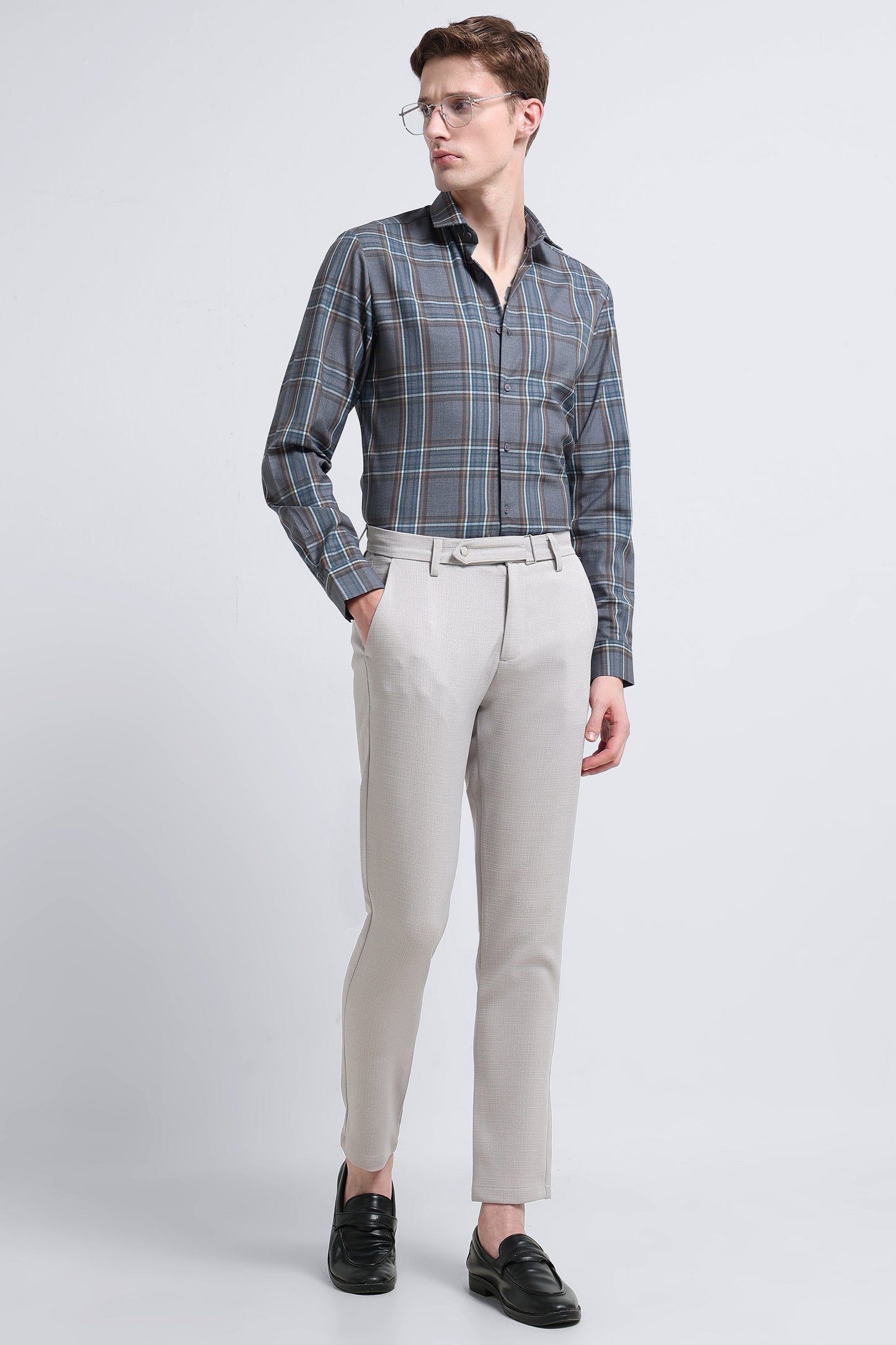 Classic Checked Slim Fit Shirt Cream Black