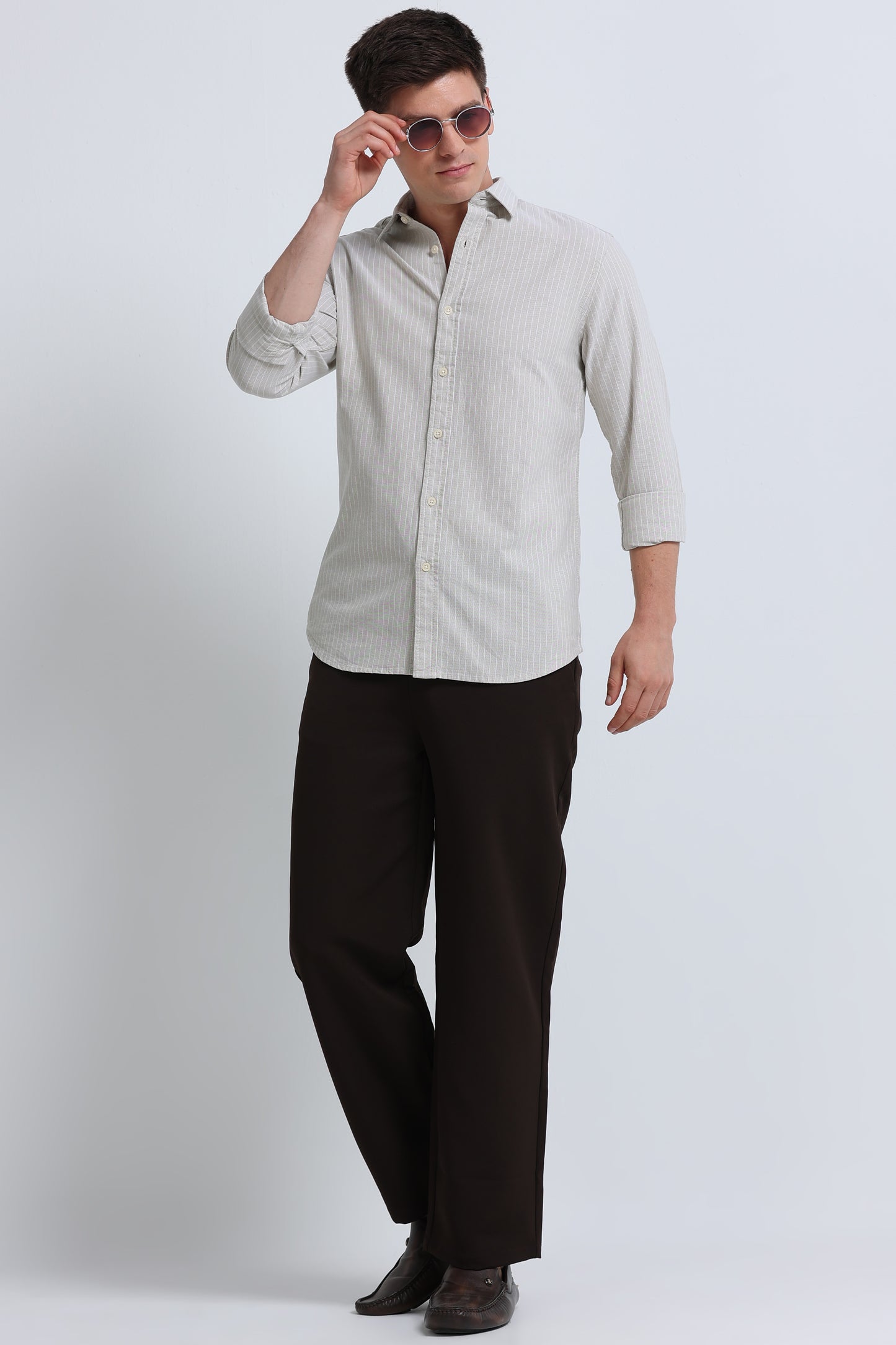 Slim Striped Cotton Oxford Shirt Lt Beige
