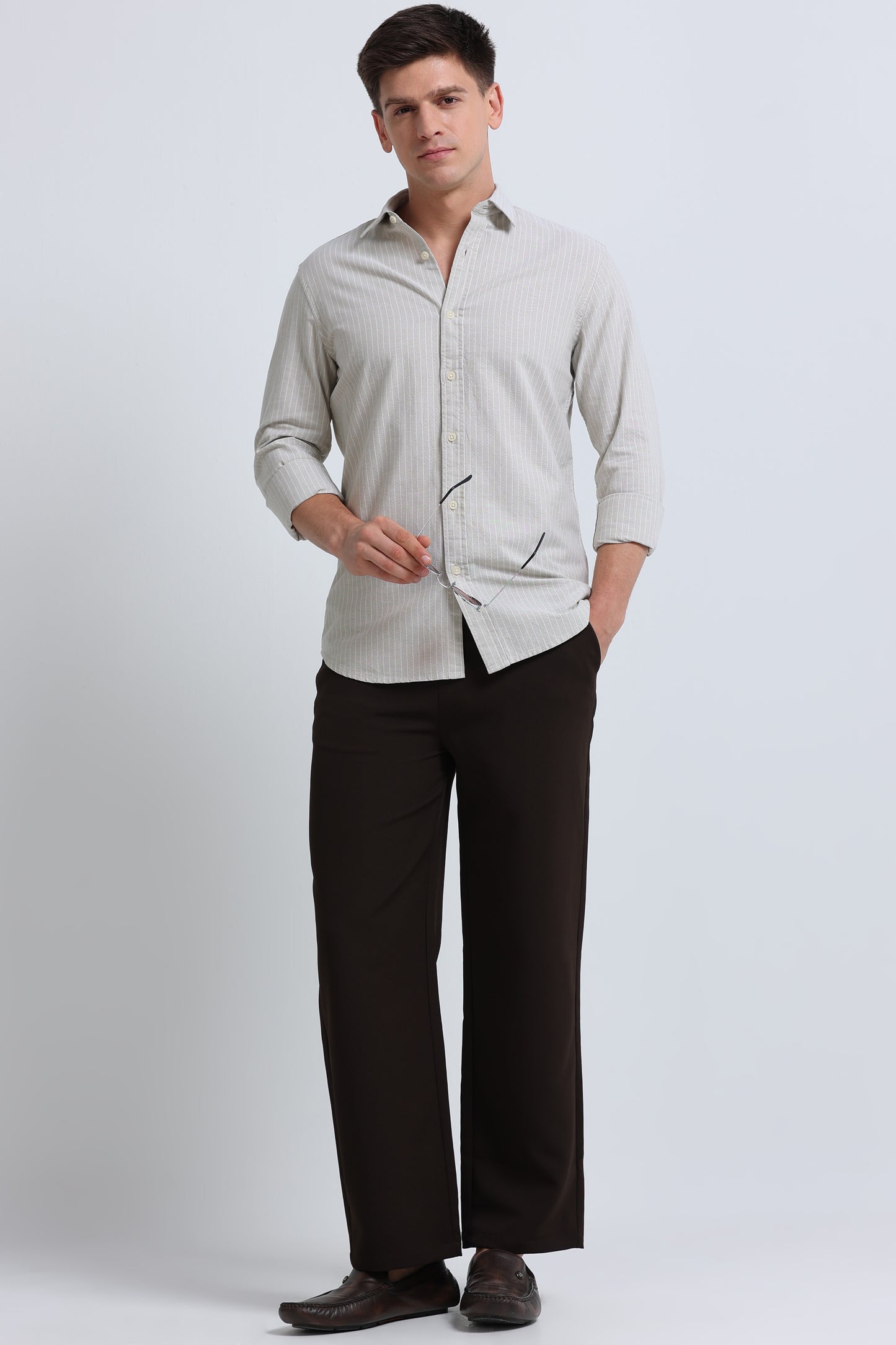 Slim Striped Cotton Oxford Shirt Lt Beige