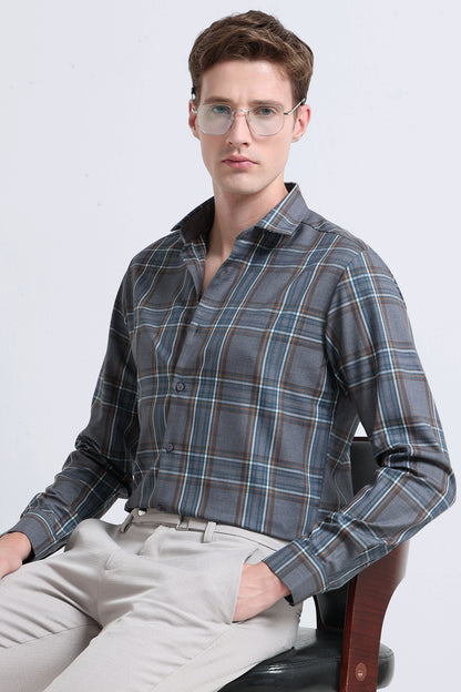 Classic Checked Slim Fit Shirt Cream Black