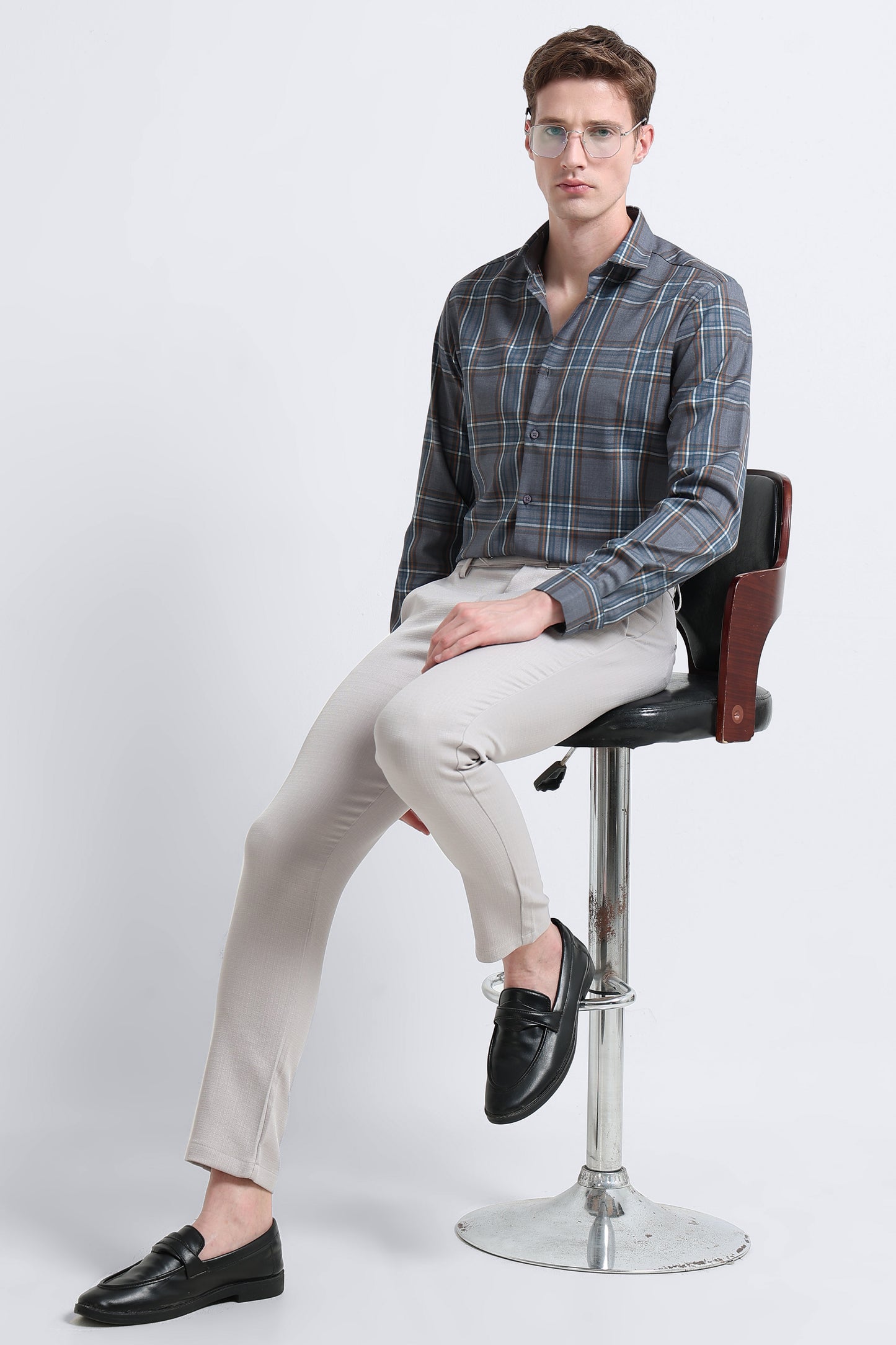 Classic Checked Slim Fit Shirt Cream Black