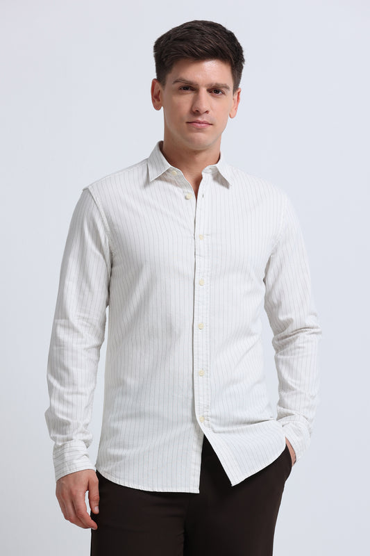 Slim Striped Cotton Oxford Shirt Lt Cream