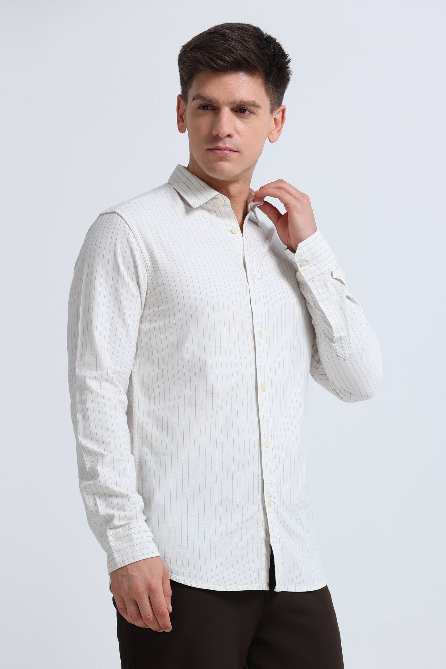 Slim Striped Cotton Oxford Shirt Lt Cream