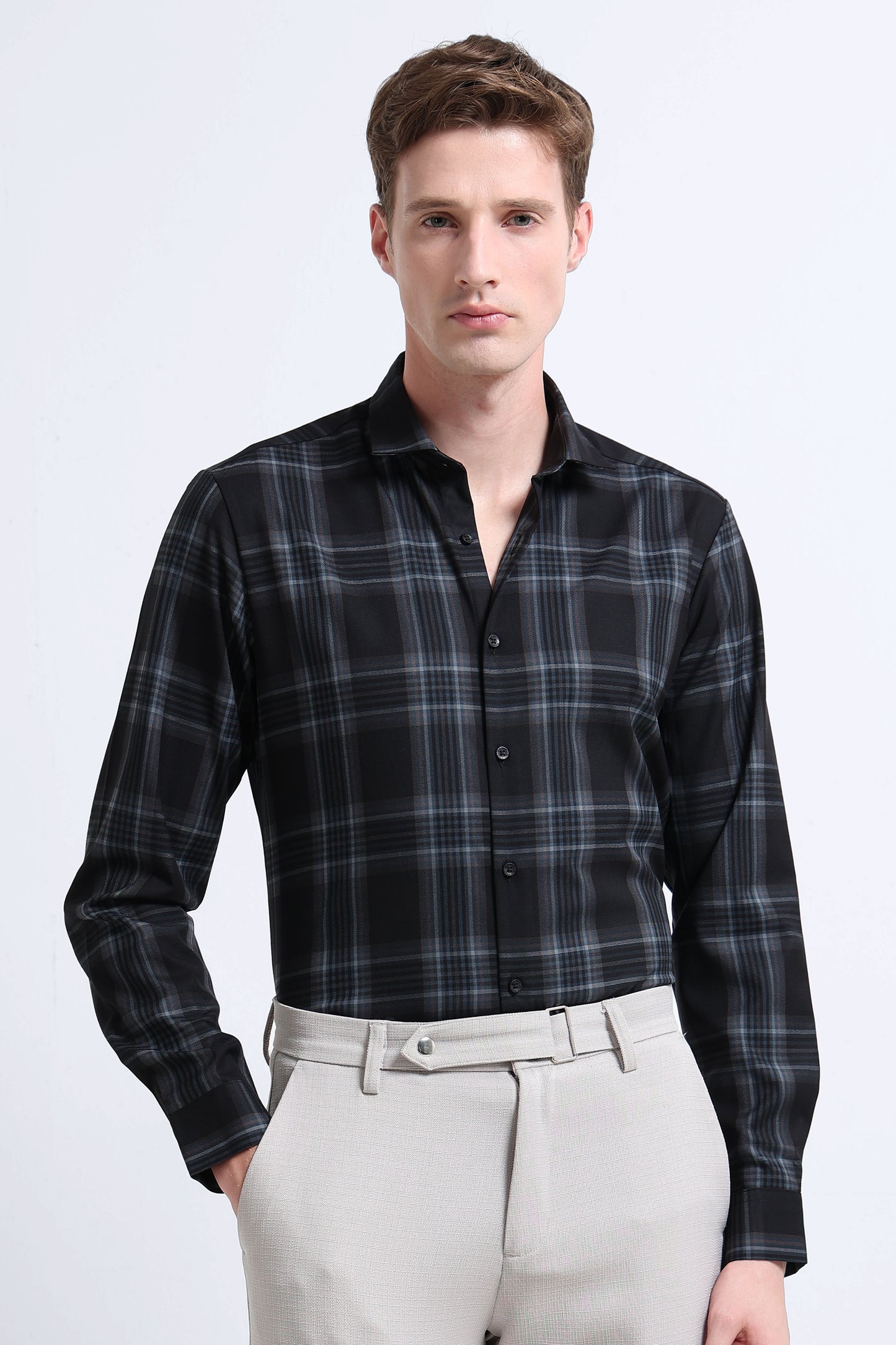 Classic Checked Slim Fit Shirt Navy