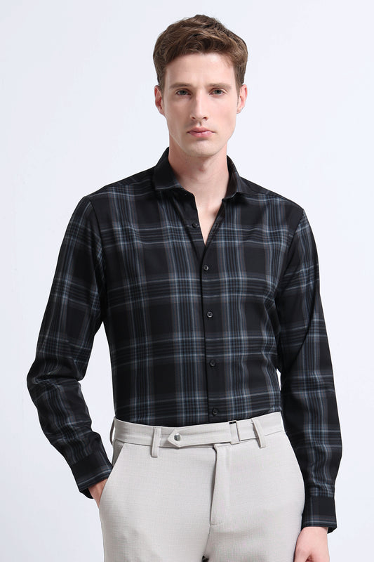 Classic Checked Slim Fit Shirt Navy