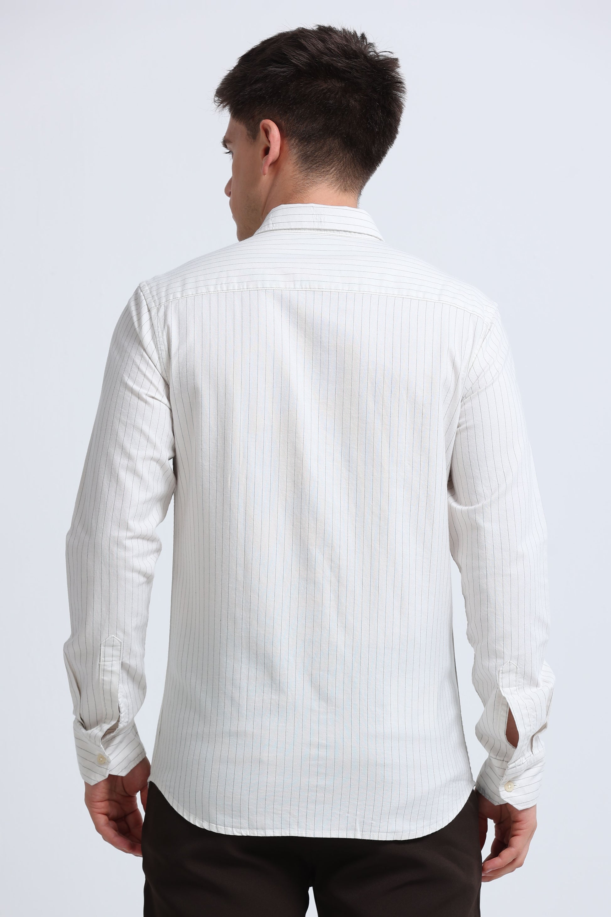 Slim Striped Cotton Oxford Shirt Lt Cream