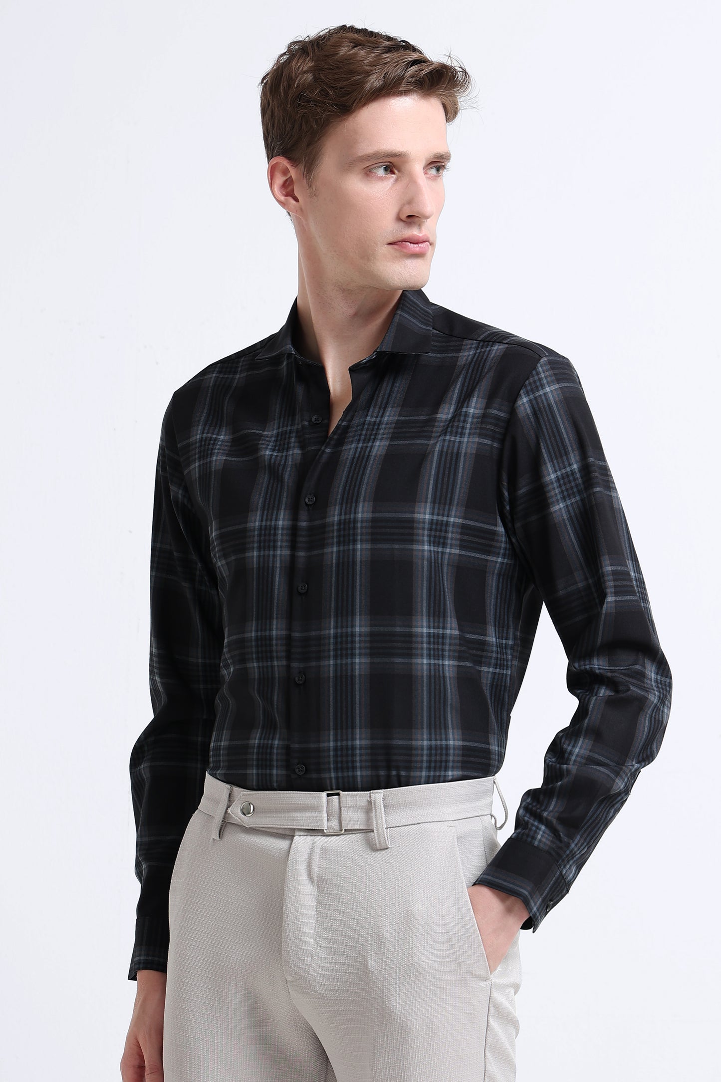 Classic Checked Slim Fit Shirt Navy