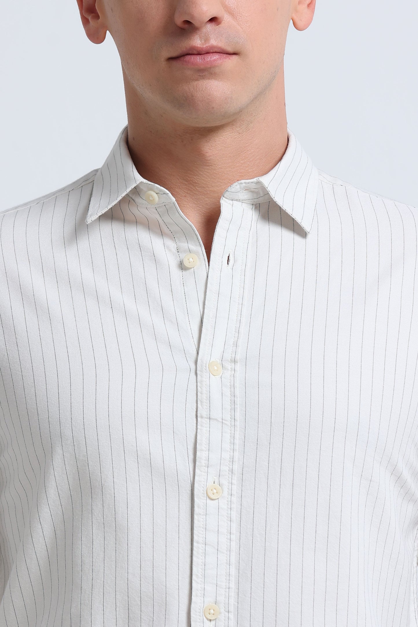 Slim Striped Cotton Oxford Shirt Lt Cream