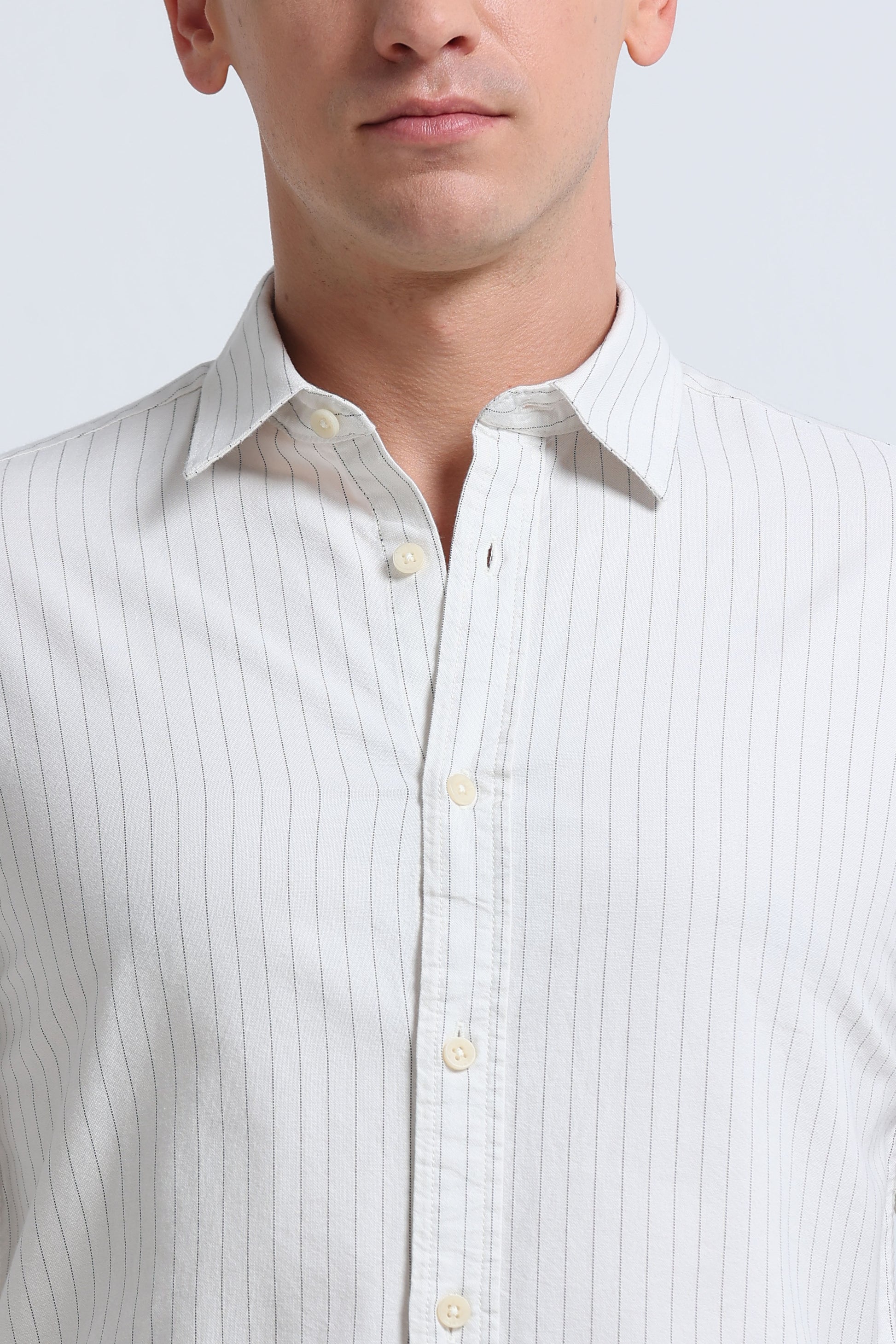 Slim Striped Cotton Oxford Shirt Lt Cream