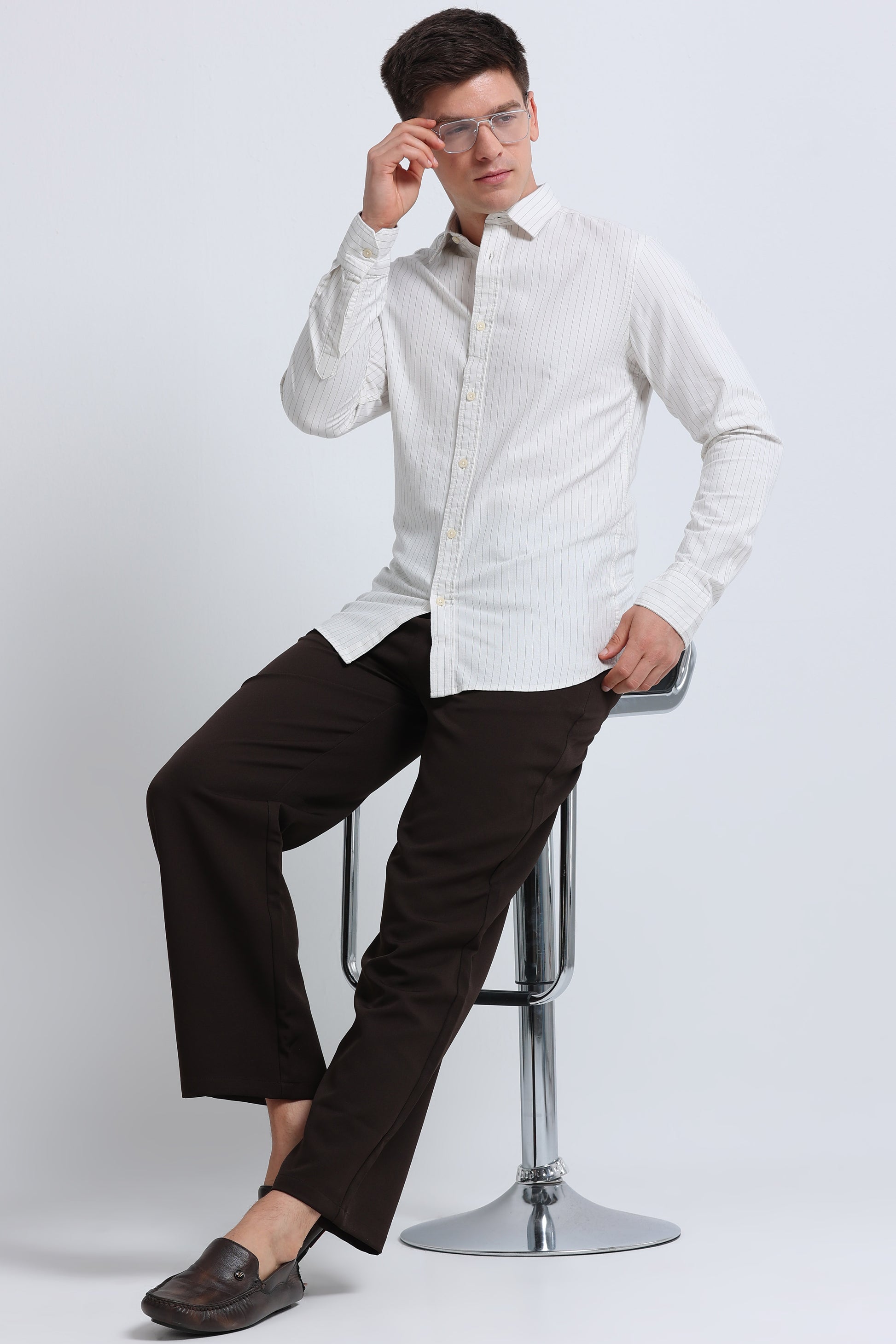 Slim Striped Cotton Oxford Shirt Lt Cream