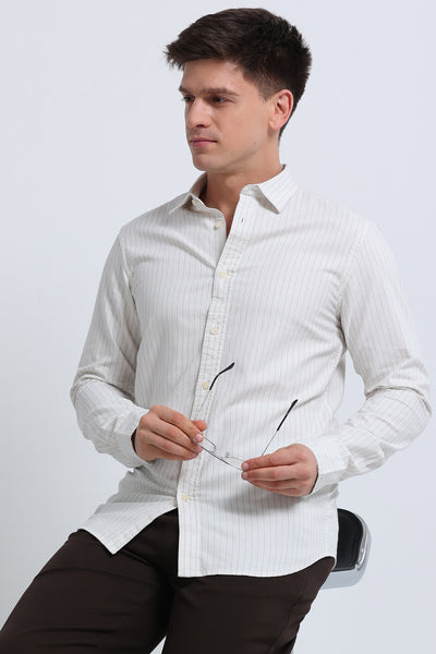Slim Striped Cotton Oxford Shirt Lt Cream