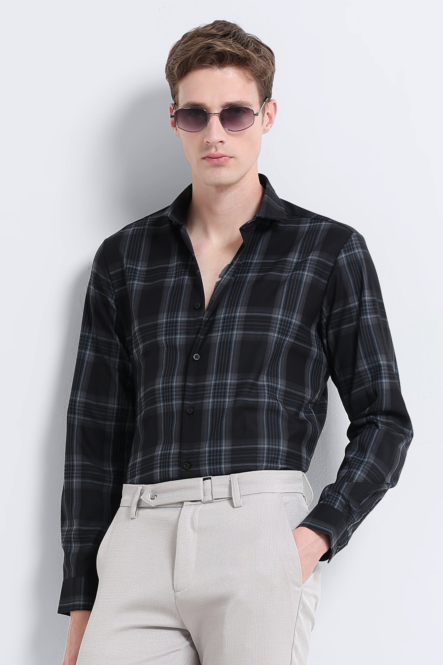 Classic Checked Slim Fit Shirt Navy