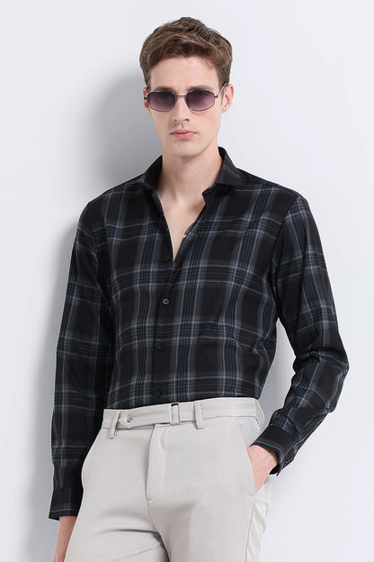Classic Checked Slim Fit Shirt Navy