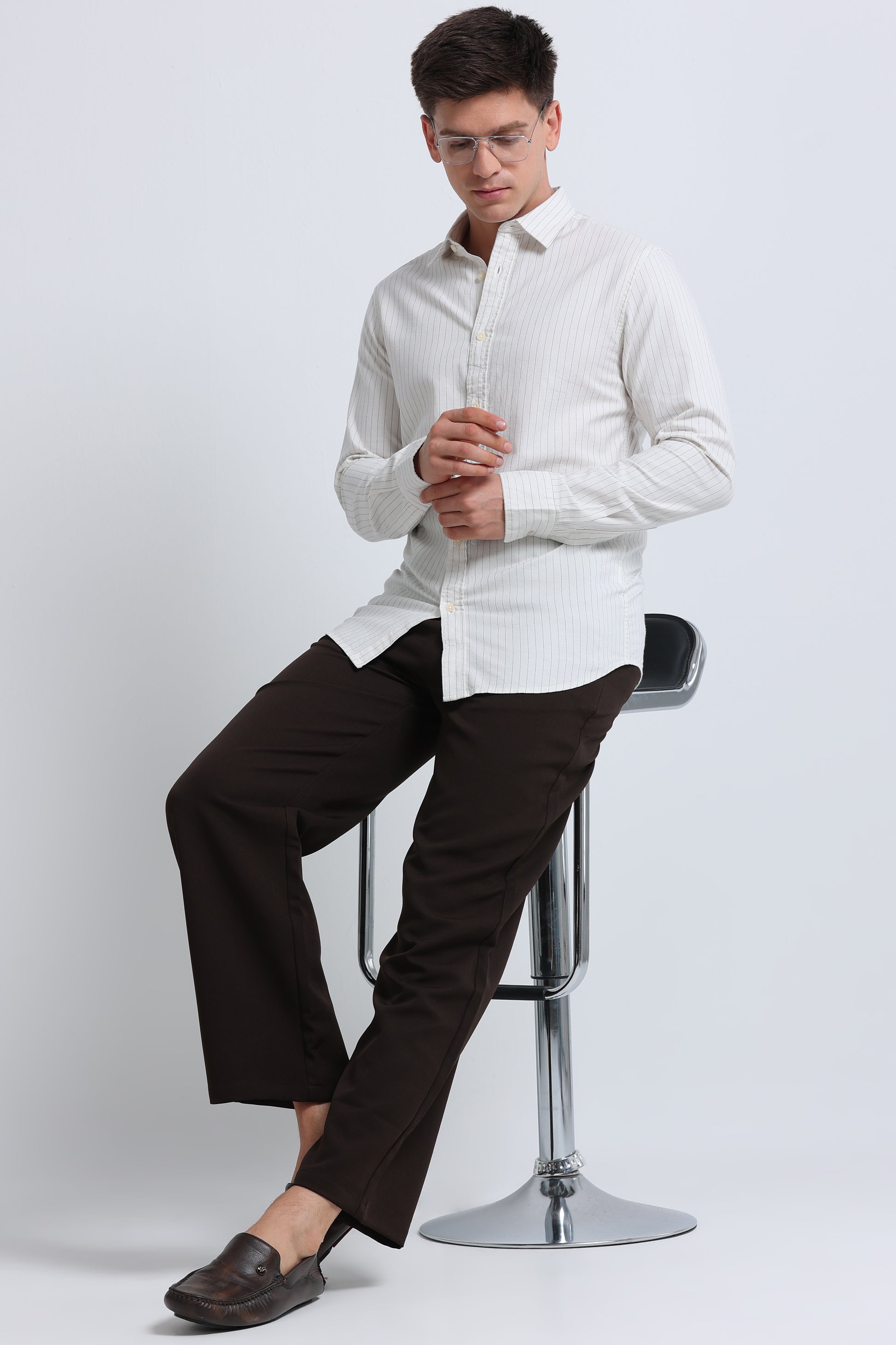 Slim Striped Cotton Oxford Shirt Lt Cream