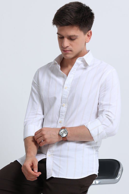 Classic Striped Oxford Cotton Shirt White Beige