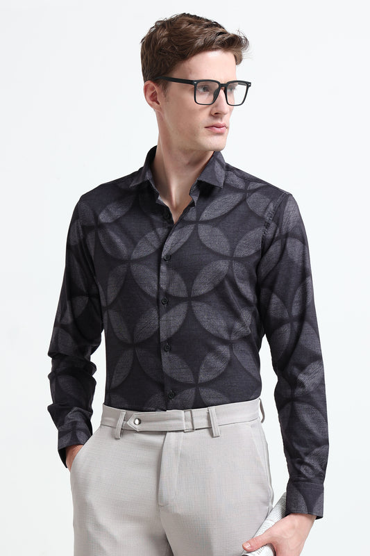 Contemporary Printed Cotton Blend Shirt Lt Grey Black