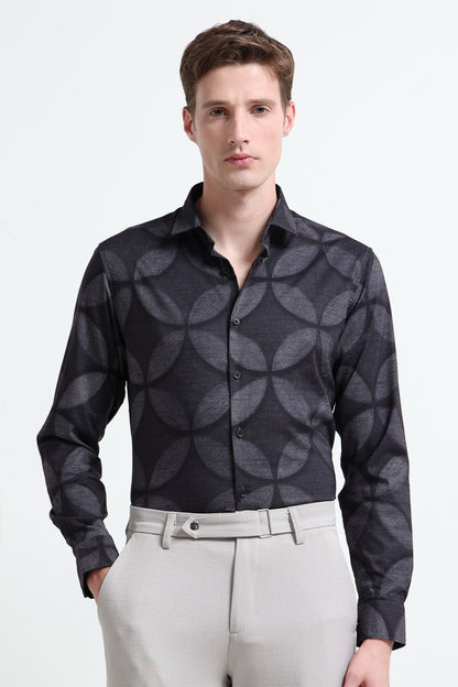 Contemporary Printed Cotton Blend Shirt Lt Grey Black