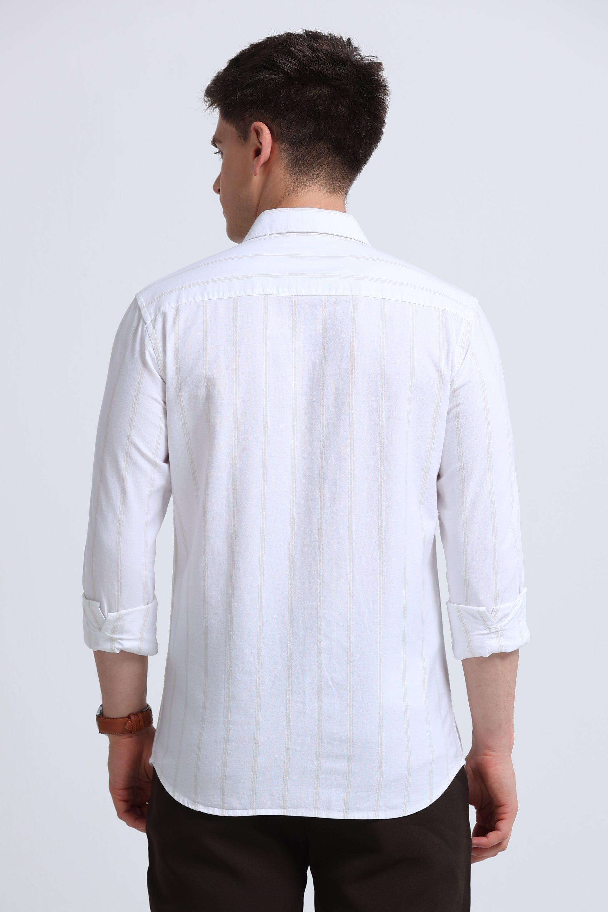 Classic Striped Oxford Cotton Shirt White Beige