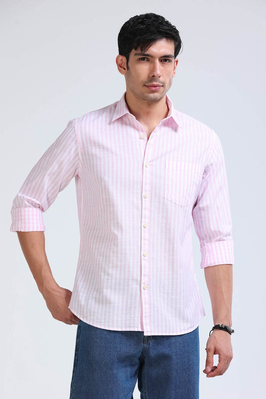Pink White Pinstripe Shirt - Slim Fit