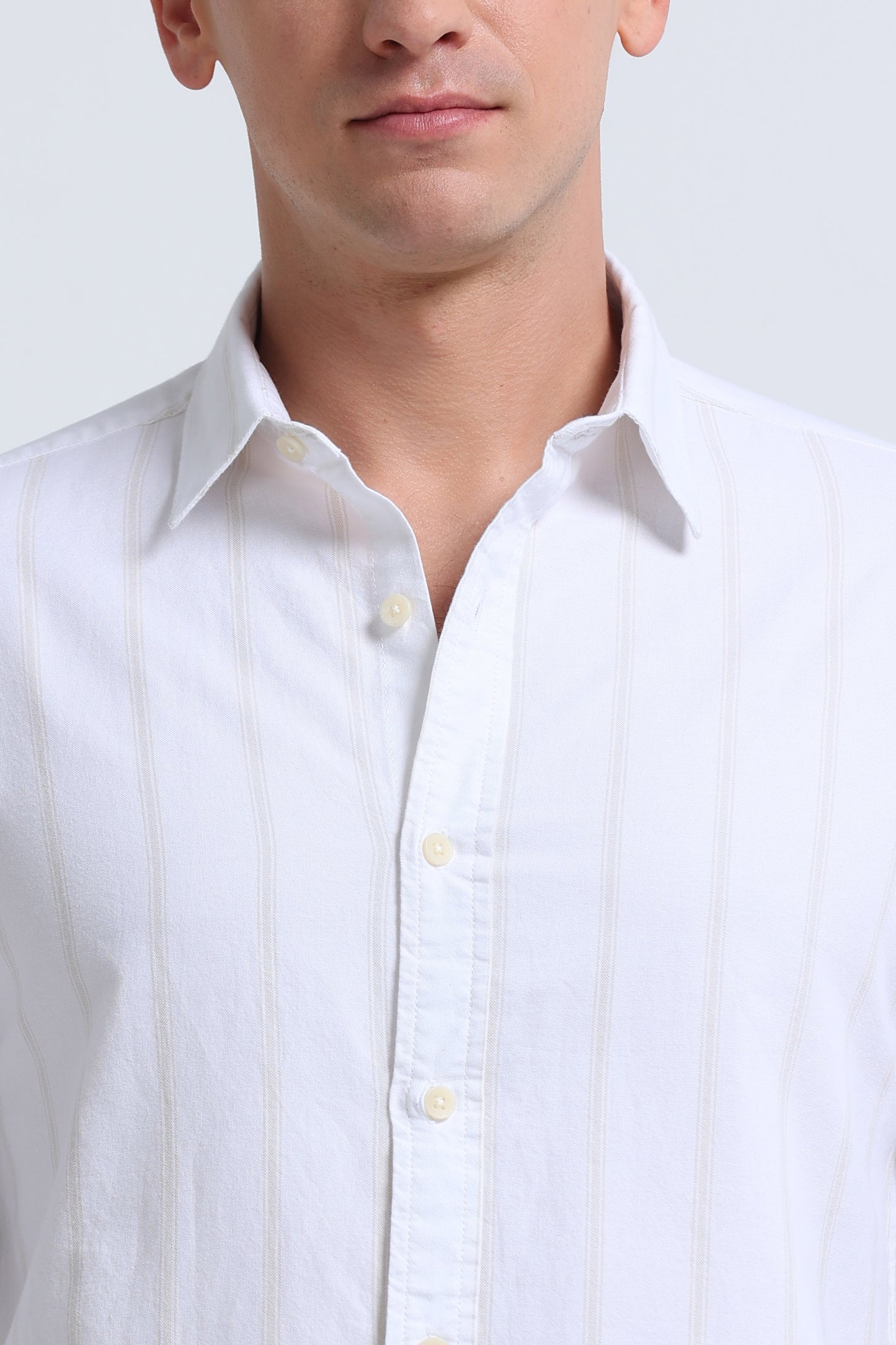 Classic Striped Oxford Cotton Shirt White Beige