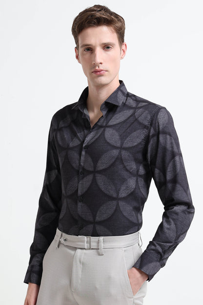 Contemporary Printed Cotton Blend Shirt Lt Grey Black