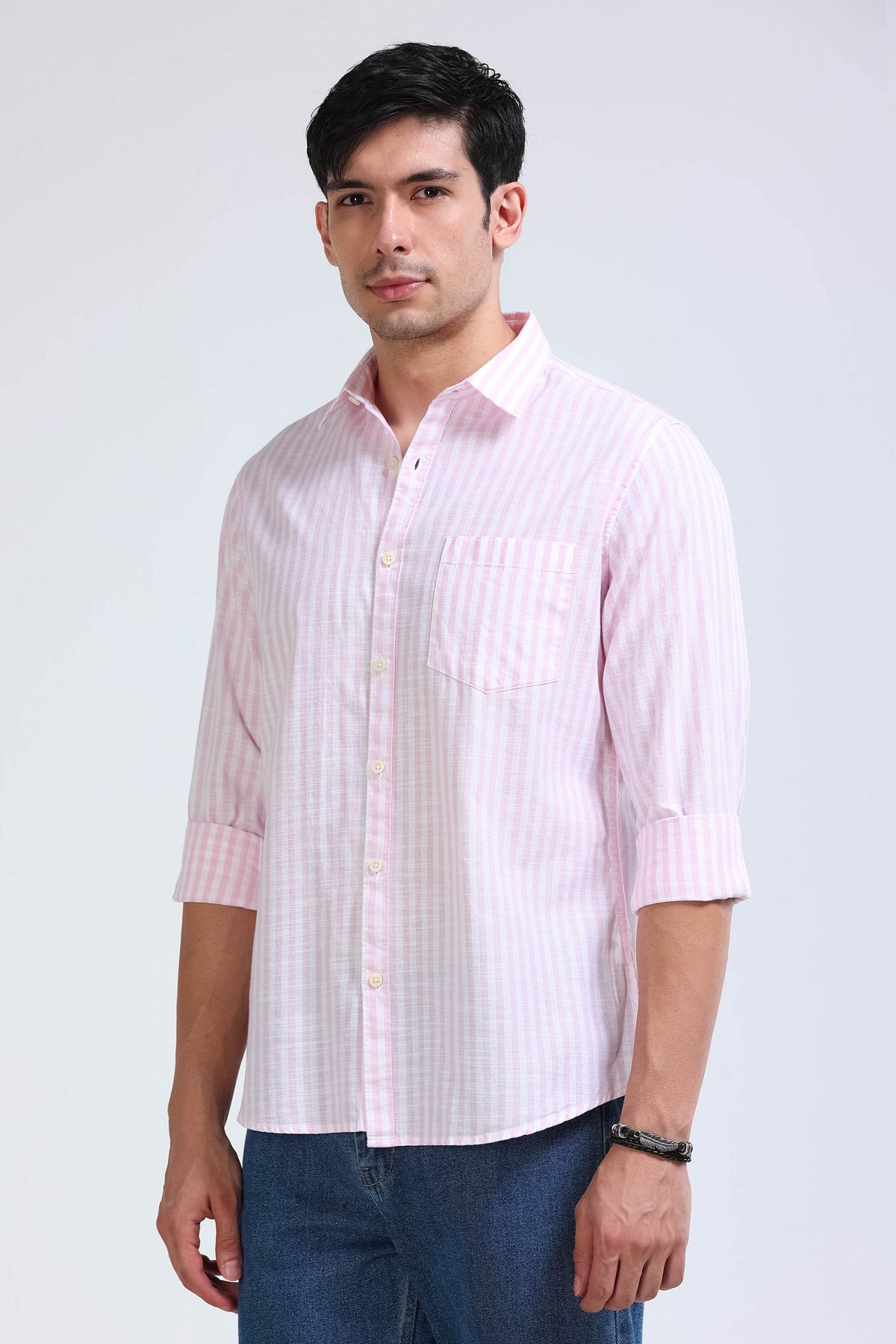 Pink White Pinstripe Shirt - Slim Fit