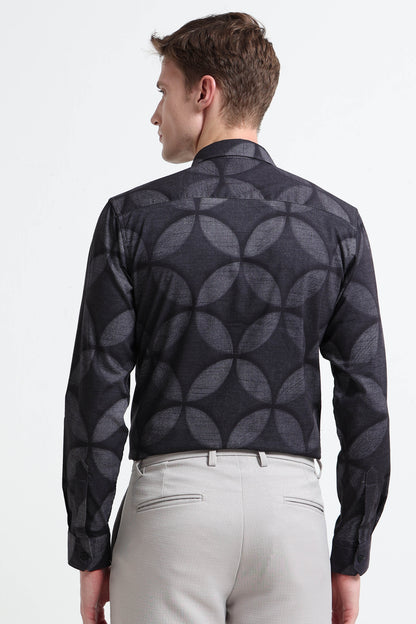 Contemporary Printed Cotton Blend Shirt Lt Grey Black