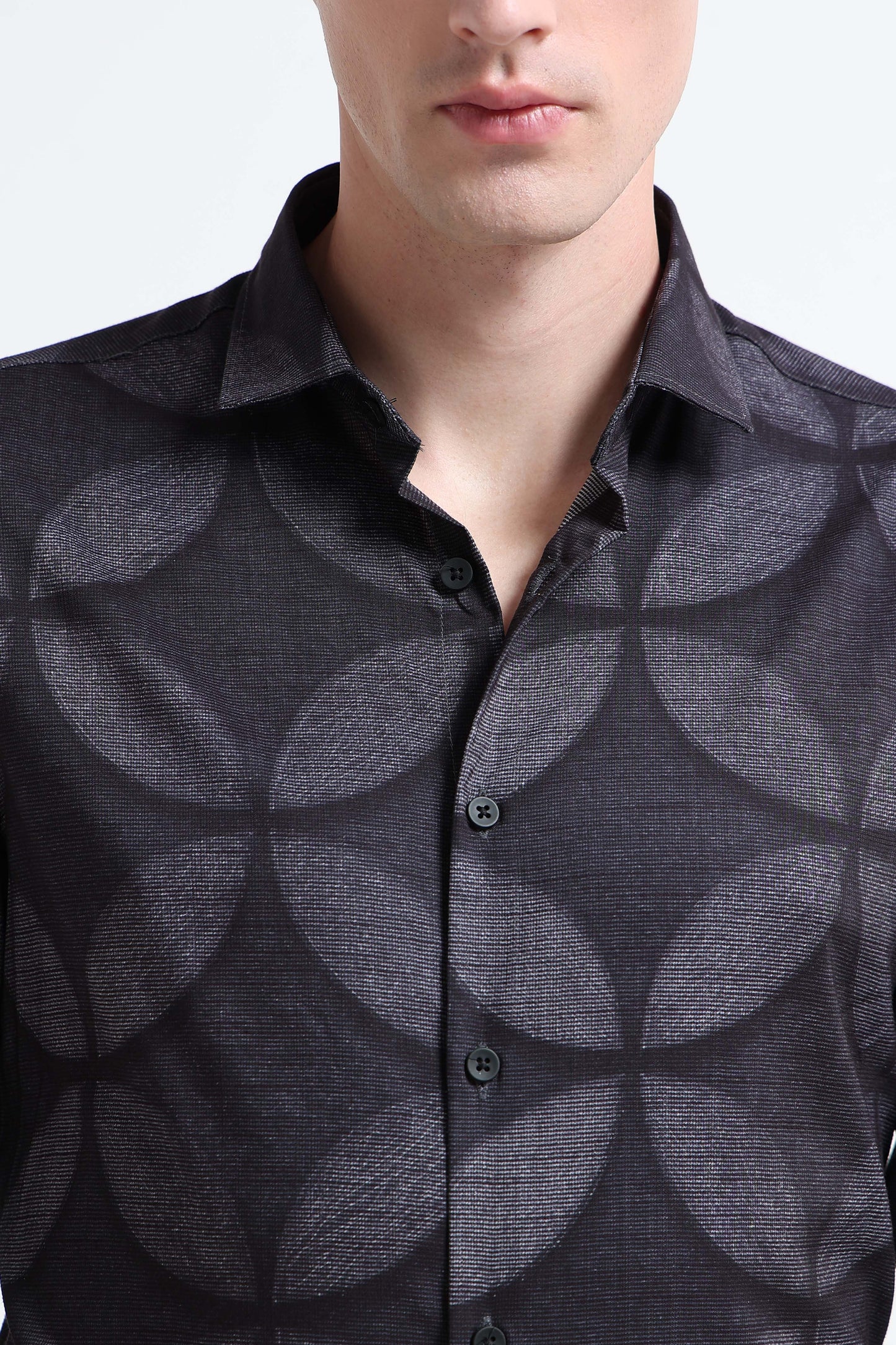 Contemporary Printed Cotton Blend Shirt Lt Grey Black