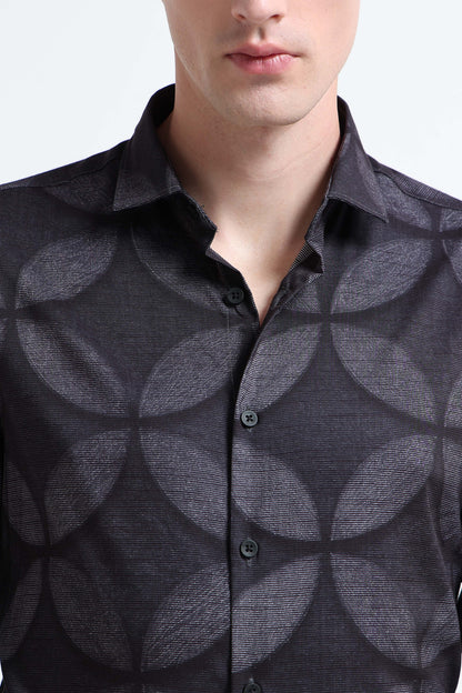 Contemporary Printed Cotton Blend Shirt Lt Grey Black