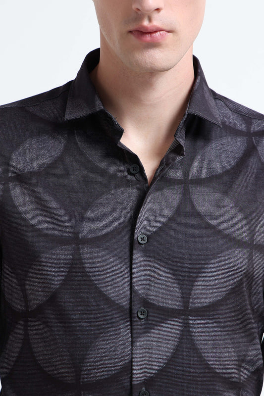 Contemporary Printed Cotton Blend Shirt Lt Grey Black