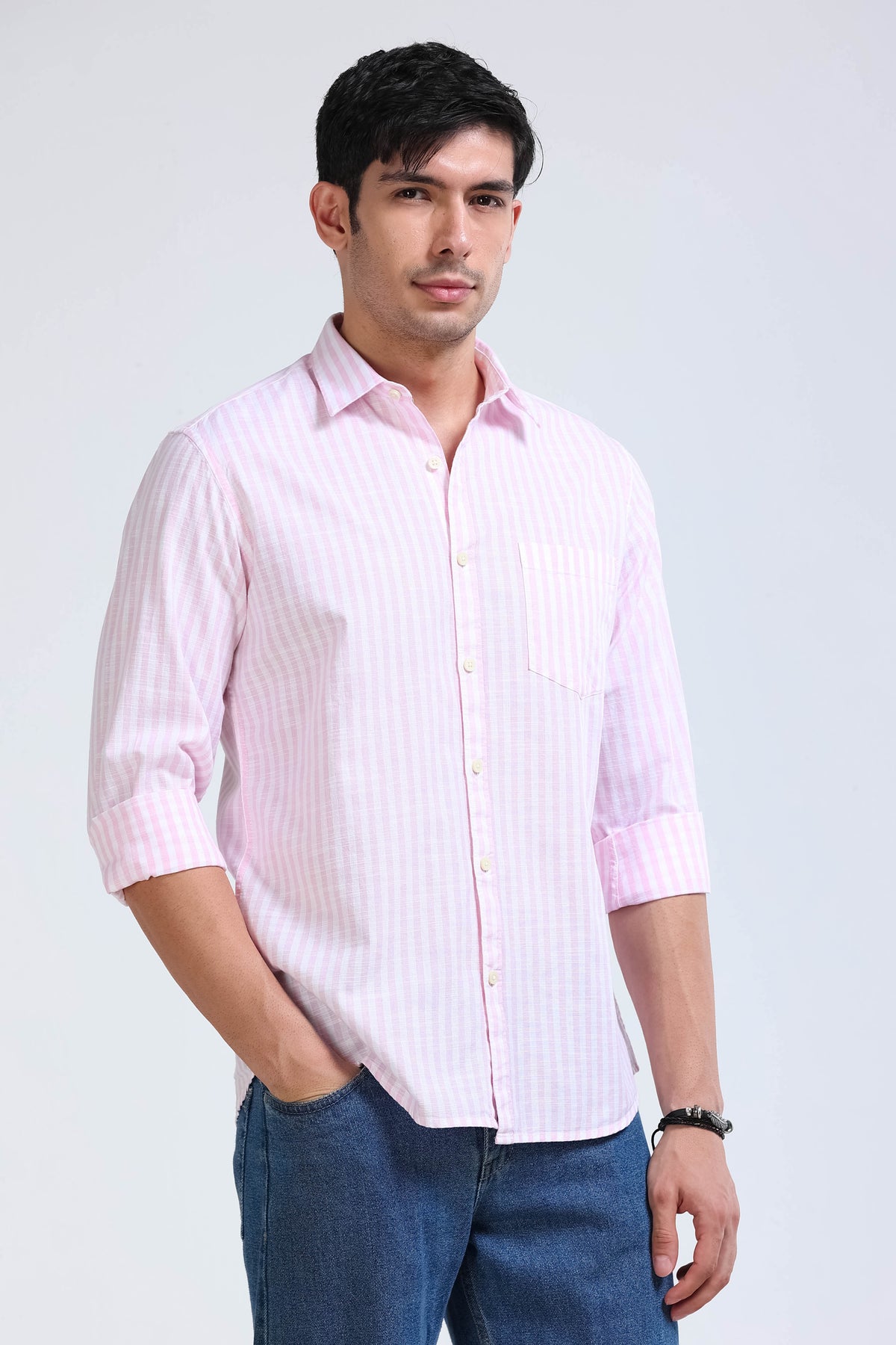 Pink White Pinstripe Shirt - Slim Fit