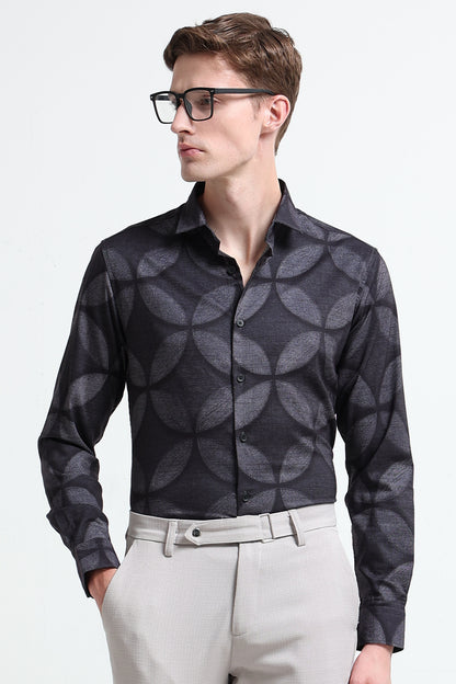 Contemporary Printed Cotton Blend Shirt Lt Grey Black
