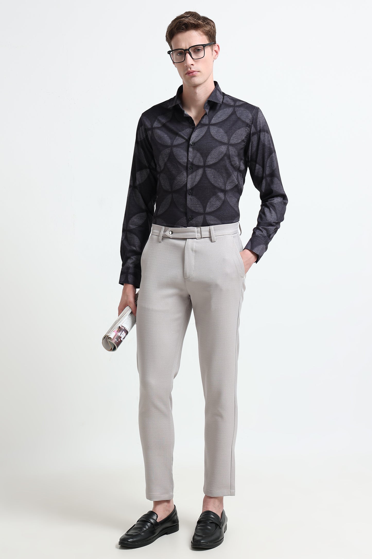 Contemporary Printed Cotton Blend Shirt Lt Grey Black