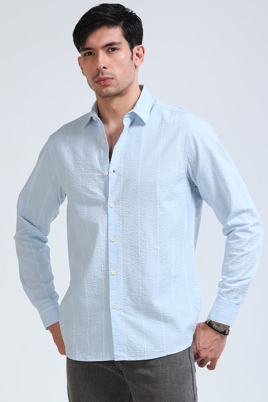 Men's Seersucker Striped Shirt Sky Blue