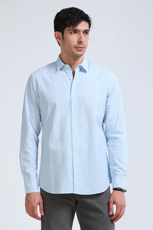 Men's Seersucker Striped Shirt Sky Blue
