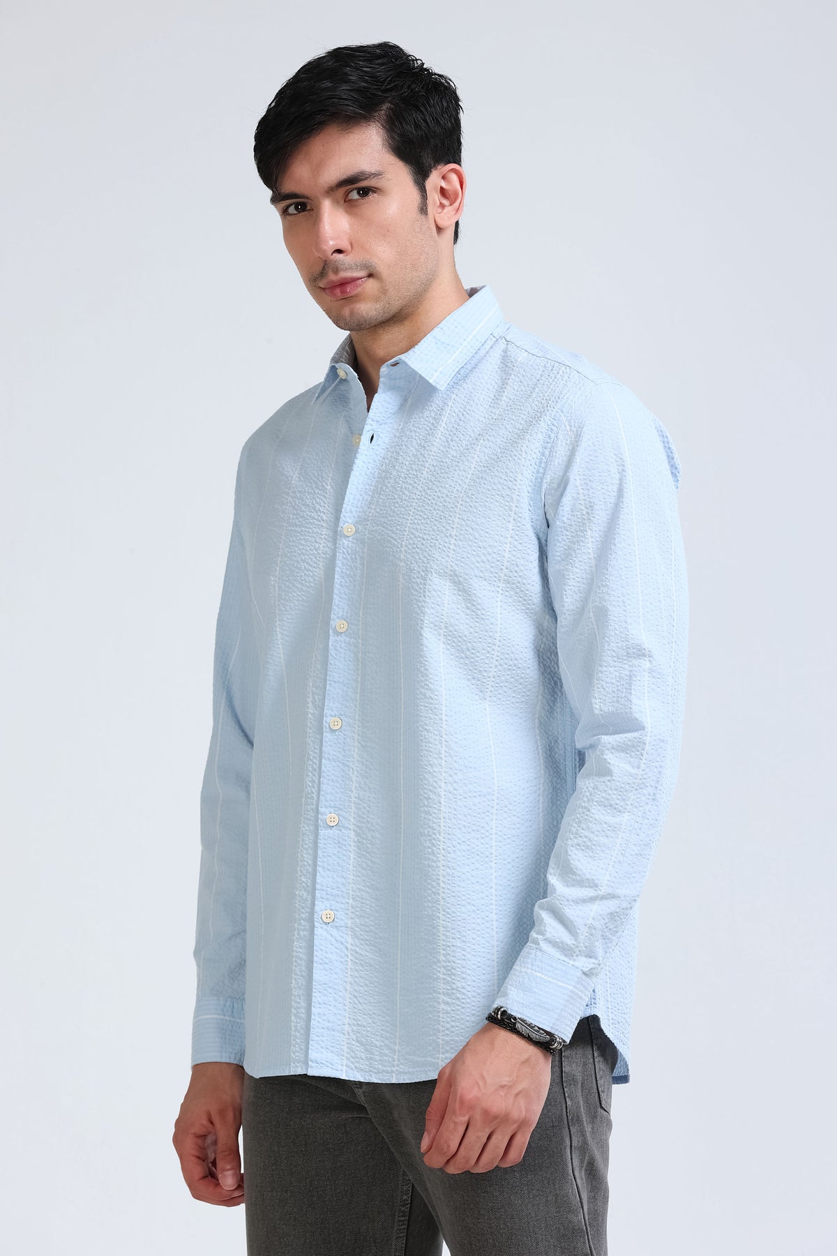Men's Seersucker Striped Shirt Sky Blue