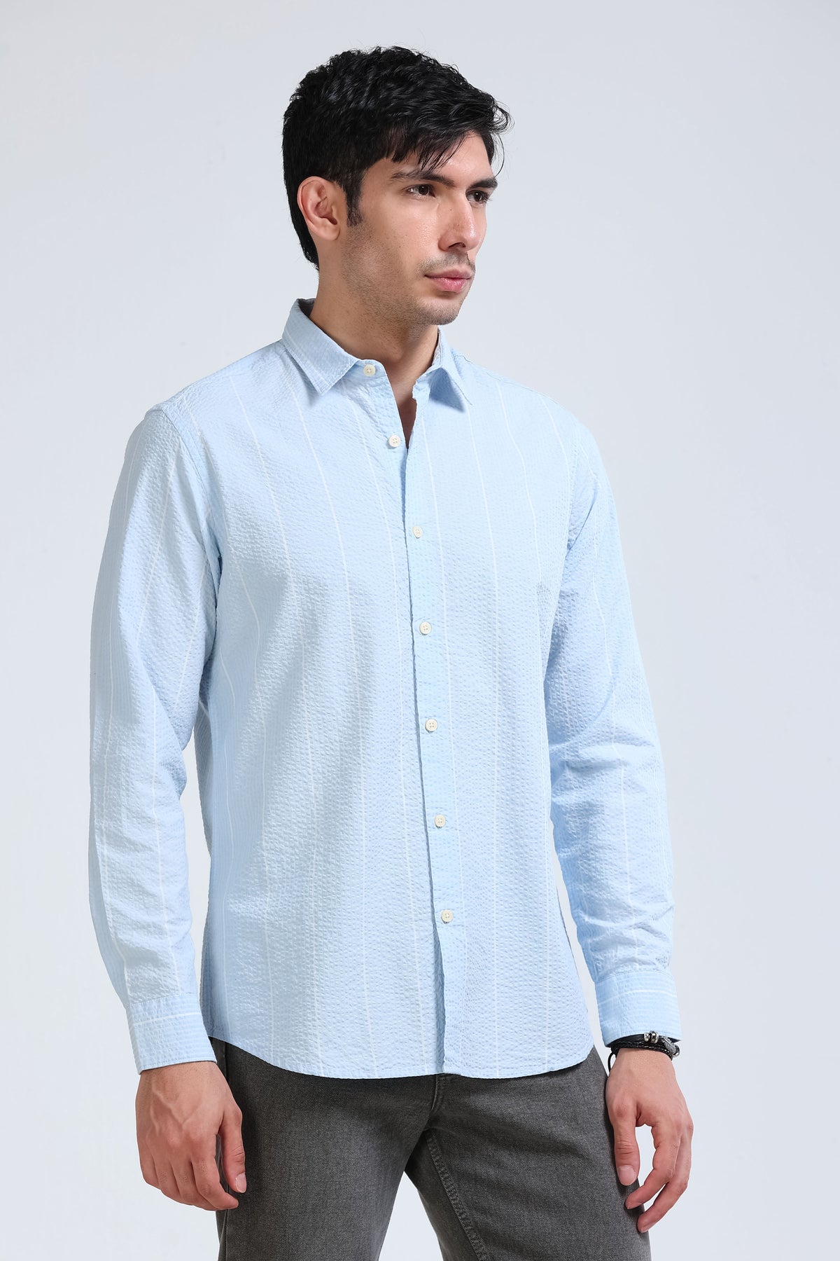 Men's Seersucker Striped Shirt Sky Blue