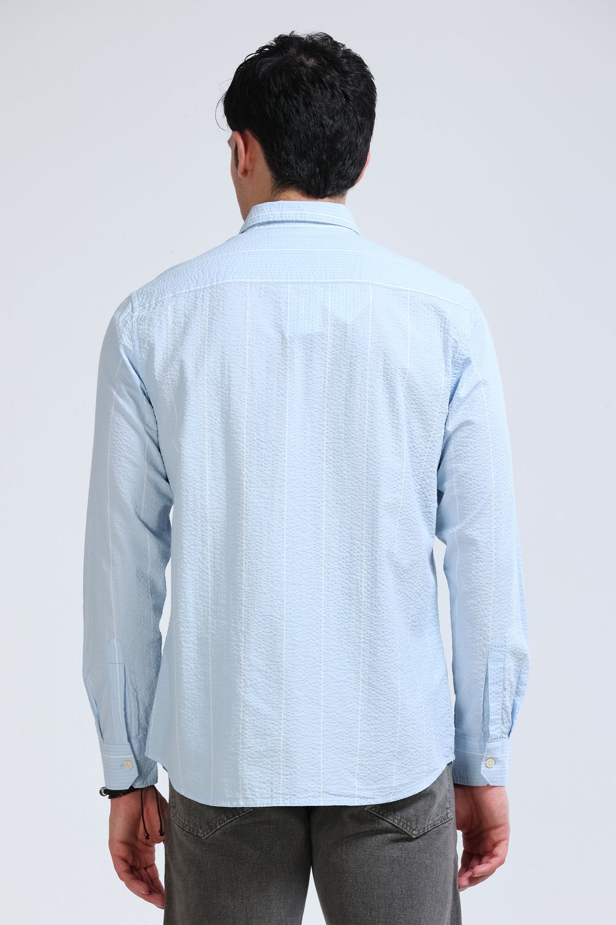 Men's Seersucker Striped Shirt Sky Blue