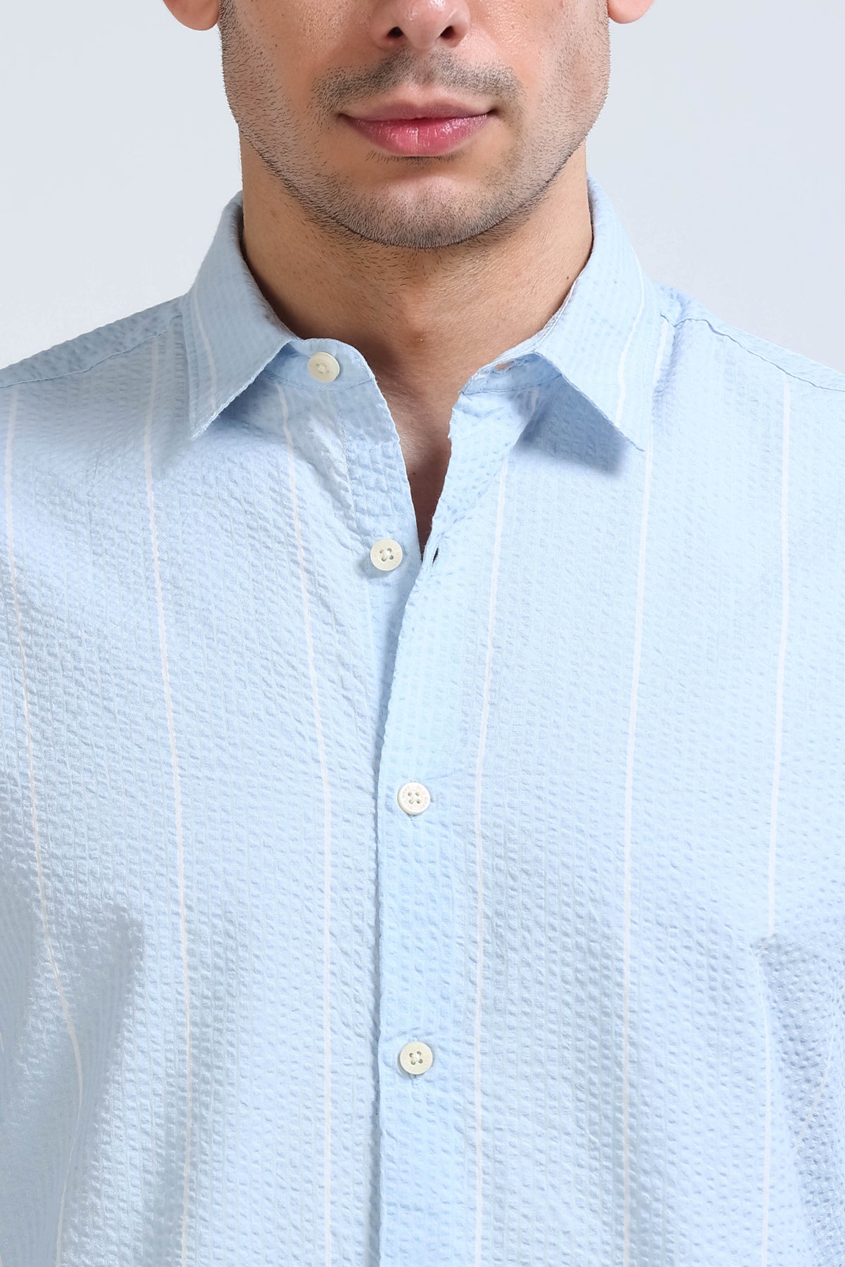 Men's Seersucker Striped Shirt Sky Blue