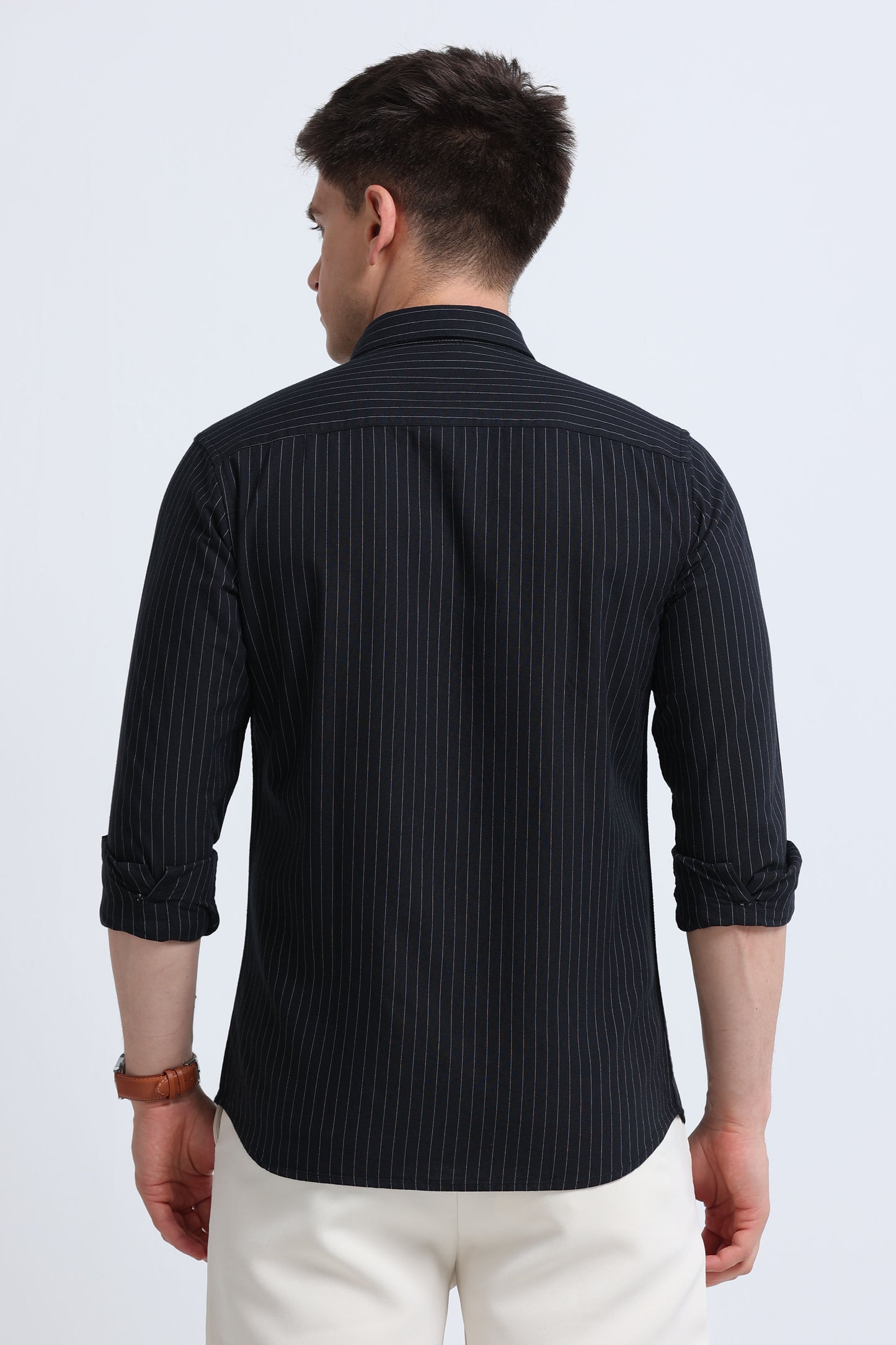 Slim Striped Cotton Oxford Shirt Black